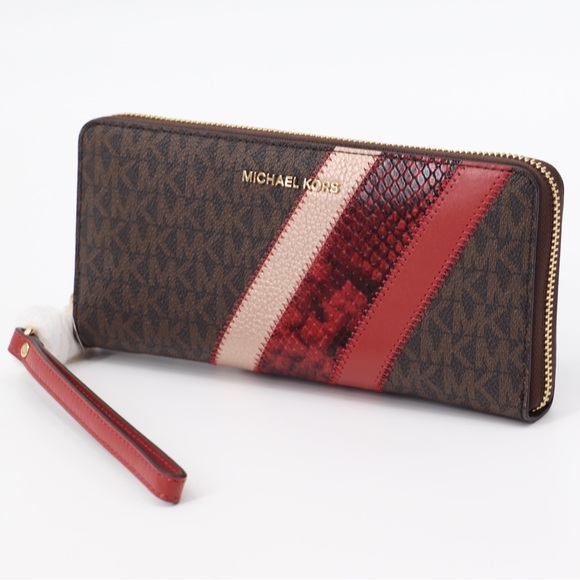 New Michael Kors Jet Set Zip Around Continental MK Logo Leather Wristlet Wallet - Picture 2 of 11